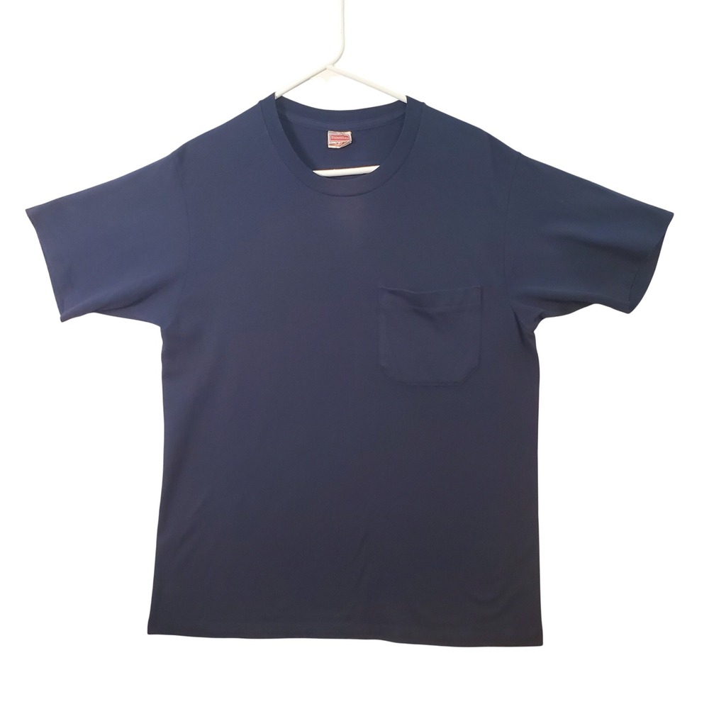 Stanfields 80s Vintage Mens Navy Blue Single Stitch Pocket T-Shirt Size M Canada